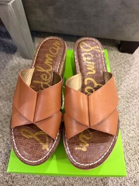 Sam Edelman Cognac Leather Crossover Slide Mules